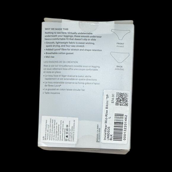 Lululemon Invisiwear Mid-Rise Bikini Size Large Underwear 5 Pack Black NIB - Picture 7 of 8